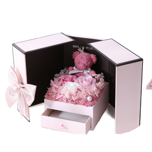 Rosas Secas <span class=keywords><strong>Rosa</strong></span> Eterna Más Vendidas en 2025, con Collar, Regalo de Graduación, Hechas a Mano, en Forma de Oso - Product Image 1