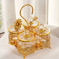 Pot de rangement en verre de style européen avec couvercle papillon et poignée en fer, 3/4 compartiments, pour café, sucre, bonbons, décoration de table de salon