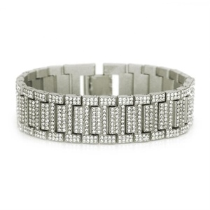 RQ fábrica al por mayor aleación con Bling Rhinestone Hip Hop Iced Out 21mm ancho reloj cadena pulsera - Product Image 1
