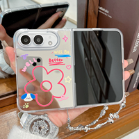 Coque de téléphone mignonne avec miroir de maquillage intégré pour iPhone Duo Fold, en TPU transparent antichoc avec sangle en cristal, personnalisable OEM