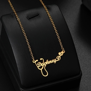 Dropshipping Custom <b>Name</b> Pendant Necklace Gold Plated Daphney D Stethoscope Heart Design Fashion Jewelry for Everyday Wearing - Product Image 3