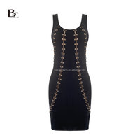 Fabricant de vêtements de marque de luxe pour femmes Robe moulante sans manches à larges bretelles et col en U sur mesure avec détail d'anneau et fermeture éclair