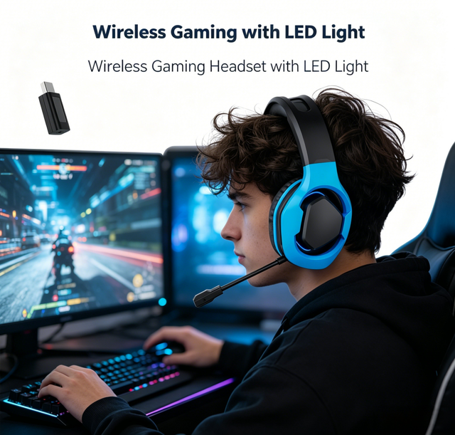 2026 New Wireless Gaming Headphones Full-Enclosure Ear Design TPE 40mm Driver LED Light ENC Ergonomic