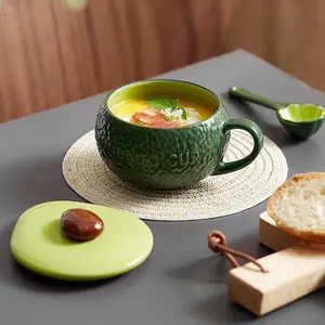 Зеленая овсяная чашка для завтрака из авокадо, кофейная чашка с яйцом и молоком на пару для микроволновой печи, керамическая чашка для воды