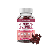 Compléments alimentaires végétaliens nootropiques Lifeworth Fiber, gommes à mâcher au champignon Lion's Mane, améliorent l'immunité, étiquette privée personnalisable
