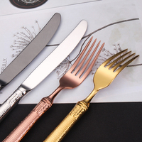 Ensemble de couverts en acier inoxydable doré, cuillères et fourchettes personnalisées pour la restauration, les hôtels et les mariages, vente en gros