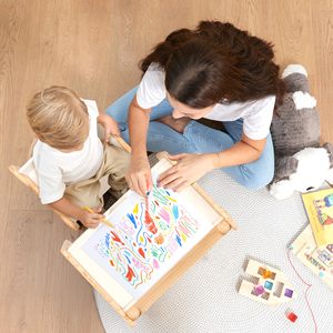 Montessori trẻ em nghiên cứu Chiều cao có thể điều chỉnh trẻ em nghệ thuật tiết kiệm không gian ăn uống Patio Bàn và ghế thiết lập với lưu trữ & chalkboar - Product Image 5