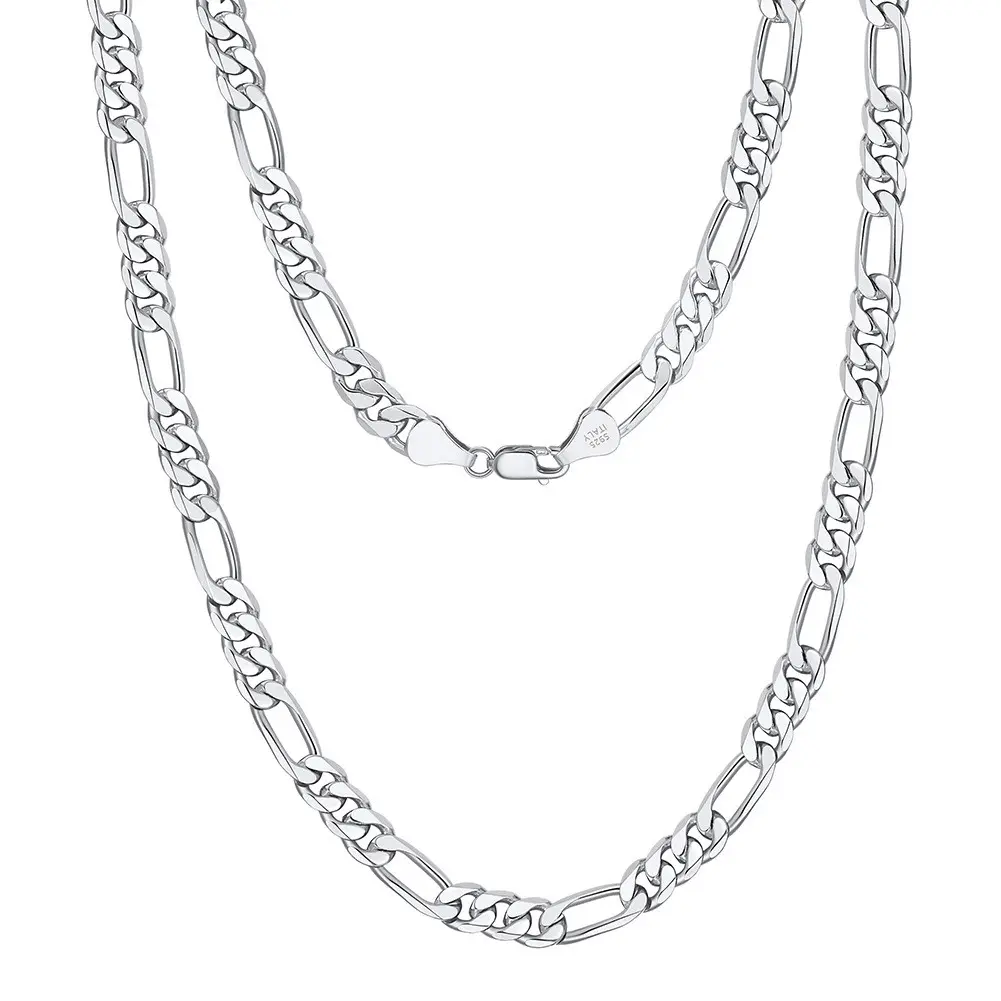 3.3mm 4mm 5mm 6.5mm 7.2mm 8mm Mens Sterling Silver Italian Solid Figaro Link-Chain Necklace