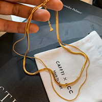 Collier double couche en chaîne serpent doré et argenté, motif chevrons plat, pour femme, bijoux quotidiens, vente en gros