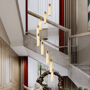 Modern Gold Round Pendant <b>Light</b> With Cylindrical Shade LED Warm White 2700K For Living Room Large Size Adjustable Height - Product Image 4