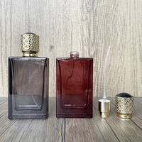 Kustom persegi panjang Vintage mewah 50ml datar persegi botol parfum kaca portabel kosong hitam merah botol parfum