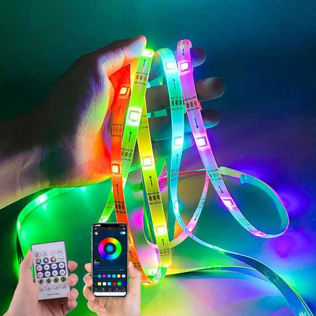 5V USB RGB LED Strip Light 5M 5050 Color Changing Neon Strip Light with APP&Remote Control Strip Lights for Home KTV Party Decor