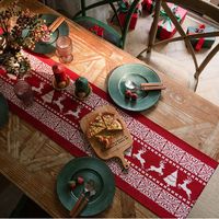 Chemin de table de Noël personnalisé imprimé motif dessin animé, décor festif pour la maison et l'hôtel, pour dîners en extérieur et fêtes, en polyester/coton jacquard tissé