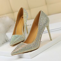 Chaussures pour femmes à talon fin, bout pointu, sexy, fines, avec strass colorés, chaussures hautes pour femmes