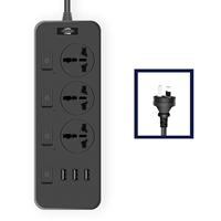 Multiprise d'extension 3 prises universelles 3 Ports USB A pour téléphone tablette prise de charge cordon 2M prise plate pour bureau à domicile