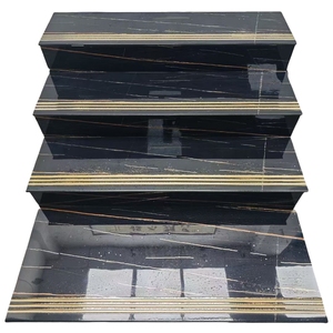 Azulejos de Escalera de Lujo de 1200x470 mm, Nuevo Diseño en Negro Dorado Oscuro con Líneas Doradas para Escaleras de Villas y Hoteles - Product Image 1