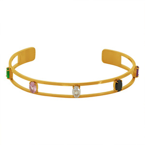 Pulsera de Acero de Titanio Dorado Estilo Chino con Incrustaciones de Zirconia, Diseño Abierto, Unisex, para Uso Diario - Product Image 5