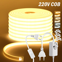 COB LED şerit işık ile ab anahtarı/Dimmer fiş 220V 230V 240V su geçirmez IP65 bant mutfak kabin lambası 3000K 4000K 6000K şerit