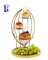 OKEY Restaurant Ustensiles Après-midi Thé Stand Niveaux Dessert Table Présentoir En Acier Inoxydable Cage À Oiseaux Gâteau Stand