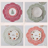 Napperons festonnés à carreaux vichy, décoration de table rustique style ferme, sets de table en coton et lin à carreaux pour les réunions de famille en automne