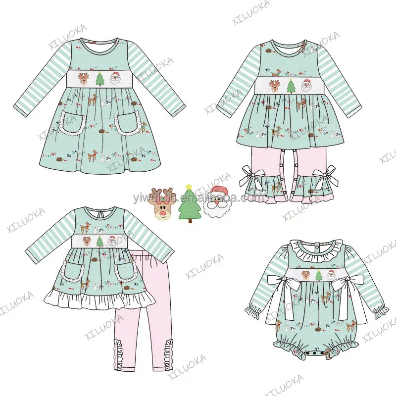 Traje a juego con diseño de Navidad para niñas, conjunto de ropa bordada, 2022