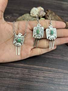 Ensemble collier et boucles d'oreilles uniques en argent sterling fait main tendance pour femmes, avec turquoise Kingman, pour cadeau - Product Image 4