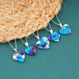 Collar con Colgante de Corazón de Turquesa Azul Ostra Americana con Base de Metal y Engaste de Bisel, Joyería de Regalo para Mujer, Chakra - Product Image 4