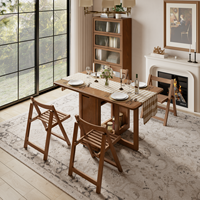 Ensemble de table à manger pliante moderne avec 4 chaises pliantes, gain de place, extensible, en bois massif, avec plateau rabattable, mobilier de maison ZDCZ006 (Stock US)