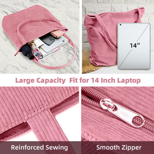 Soft Corduroy <b>Tote</b> <b>Bag</b> Large Capacity <b>Zipper</b> Shoulder Handbag Fits 14 Inch Laptop Casual Daily Shopping Work Travel <b>Bag</b> - Product Image 6
