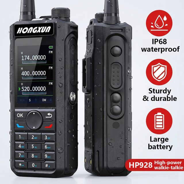 HP928 IP68 Handheld Walkie Talkie 10KM 136-174/400-520MHz Tri-watch 2.4" Screen VOX FM Radio Long Range 10W Two Way Radio CE FCC