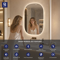 Miroir LED rond intelligent Star Hotel avec haut-parleur Bluetooth et horloge, cadre argenté, double éclairage, miroir de salle de bain anti-buée pour projets