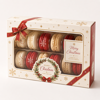 Boîte pliante en carton blanc C1S 350 g/m² imprimée sur mesure avec laminage soft touch pour l'emballage de macarons de Noël