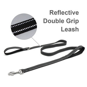 Laisse pour chien en nylon souple à double poignée avec surpiqûres réfléchissantes, style simple pour l'entraînement - Product Image 1