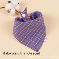 Bavoir triangulaire en coton pour bébé, style foulard, avec boutons-pression, double couche, motif à carreaux, absorption d'eau, toutes saisons, nouveau-né