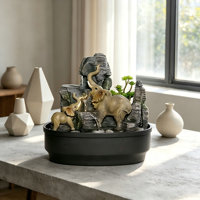 Fontaine d'eau de table style éléphant avec rocaille et plantes vertes – Décoration pour la maison, le bureau, la relaxation, ou comme cadeau
