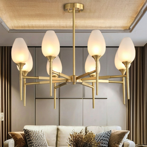 โคมไฟระย้าทองเหลืองทองแดงสีทองทันสมัยทรงกลมทำจากแก้วนมดีไซน์ทันสมัยสำหรับห้องครัวในร่ม - Product Image 4