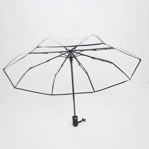 Paraguas de Viaje Plegable de Tres Secciones, Totalmente Automático, Transparente, con 8 Varillas, Clásico, de 105 cm de Diámetro, con Logotipo Personalizado - Product Image 1