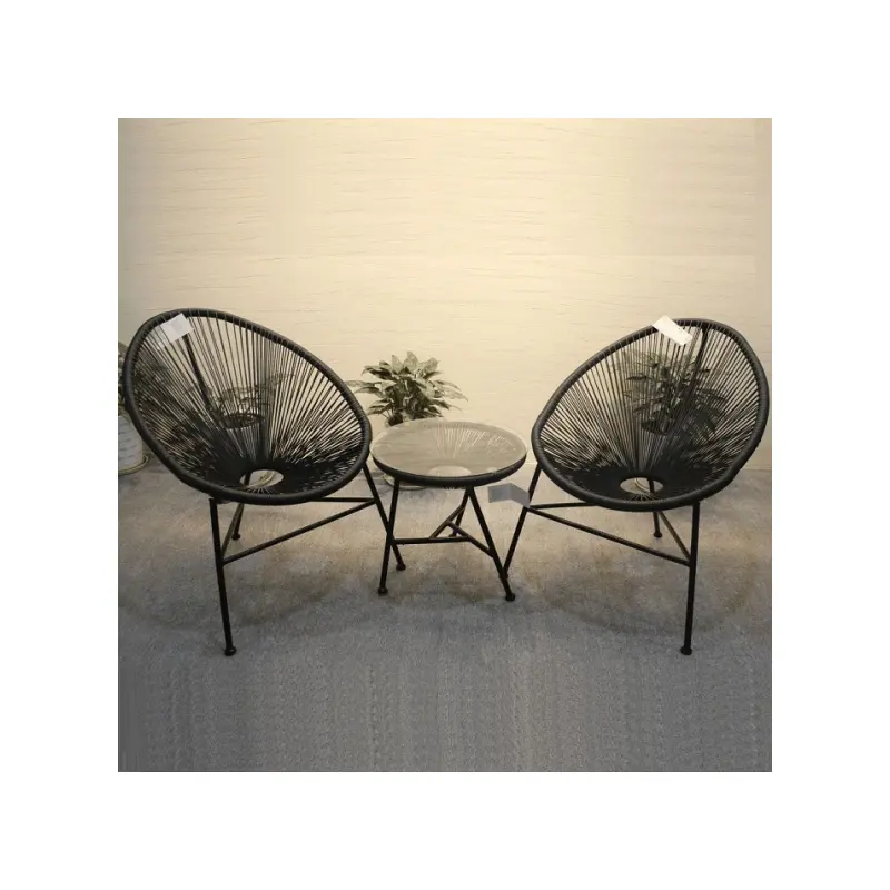 Modern 3-piece Outdoor Bistro Set Iron Metal Table Rattan Chair Pe Material Coffee Table Patio Hotel Garden Stoel Stuhl Sofa Set