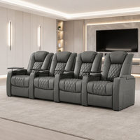 Ensemble de canapés inclinables électriques en cuir véritable 4 places, canapé inclinable moderne pour home cinéma avec mousse à mémoire de forme pour salon