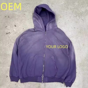 Custom Heavyweight French Terry Blank Oversized Mens Vintage Acid Wash Sun Faded Distressed Streetwear Full Zip up Hoodie - Product Image 1