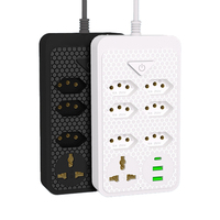 Stop Kontak Standar Brasil dengan USB Tipe C, 6 Stop Kontak AC, Dilengkapi Proteksi Lonjakan Arus, Soket Ekstensi untuk Rumah dan Kantor, Ideal untuk Brasil