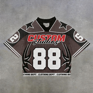 Camiseta de Fútbol Personalizada de Estilo Urbano para Hombre, Vintage, Oversize, con Estampado, de Poliéster/Algodón, Tejido de Malla, Cuello Redondo, Manga Corta, 220g - Product Image 2