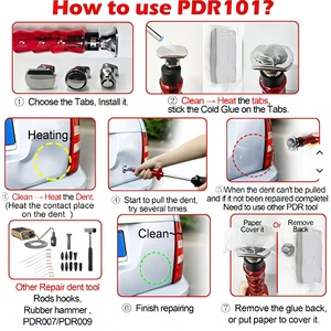 WOYO PDR101 Kit de réparation de bosses sans peinture avec marteau à inertie, colle à froid et 3 languettes métalliques pour outils de débosselage de carrosserie automobile - Product Image 6