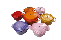Articles ménagers lumineux rose Double oreille Mini Pot en fonte en forme de cœur en émail marmite de cuisson en fonte en émail de haute qualité