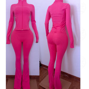 Set di san valentino <span class=keywords><strong>rosa</strong></span> con LOGO personalizzato <span class=keywords><strong>tuta</strong></span> sportiva da donna allenamento Yoga giacca a zampa <span class=keywords><strong>pantaloni</strong></span> due pezzi <span class=keywords><strong>tuta</strong></span> da donna - Product Image 5