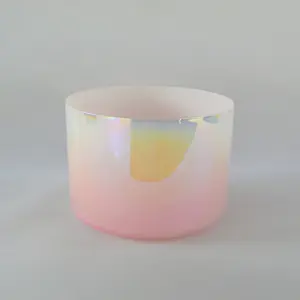 Tigelas de cristal de cura com som HF, cor cor rosa gradiente, luz cósmica, tigelas de som de cristal de quartzo transparente para meditação