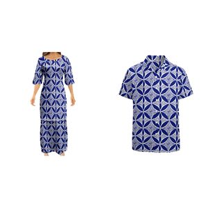 Vestido de talla grande para mujer y hombre, conjunto de traje de 2 piezas con patrón de Tatau Puletasi Tribal polinesiano, venta al por mayor - Product Image 2