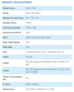 DOP-110IS I-Type HMI หน้าจอสัมผัส TFT ขนาด 10.1 นิ้ว RS485 อีเธอร์เน็ต USB เอาต์พุตเสียงสำหรับ PLC ระบบอัตโนมัติทางอุตสาหกรรม - Product Image 1