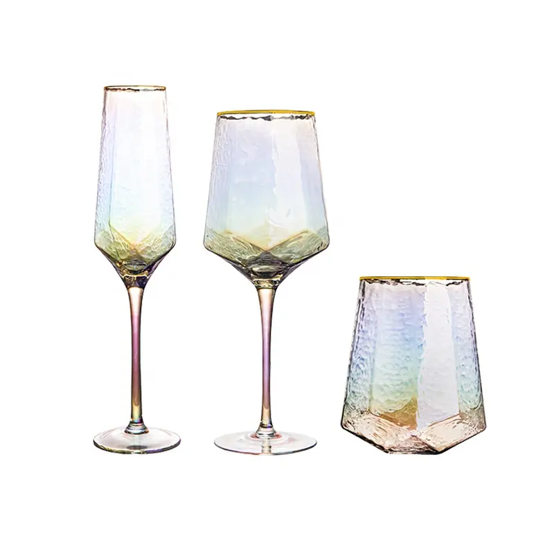 Copas de vino de boda de corte de cristal con purpurina en forma de diamante creativo único