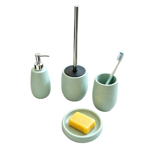 Juego de Accesorios de Baño de <span class=keywords><strong>Resina</strong></span> con Efecto Mármol Verde Menta, Incluye Dispensador de Jabón, Portaescobillas, Vaso y Jabonera - Product Image 1